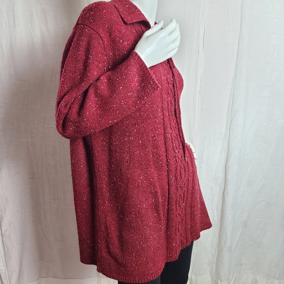 Penningtons Women's Plus Size Red Speckles Cableknit Long Sleeves Sweater - Picture 7 of 15